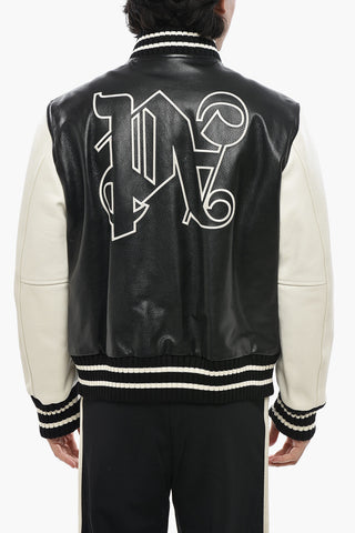 Hammered Leather Two-Tone Varsity Bomber