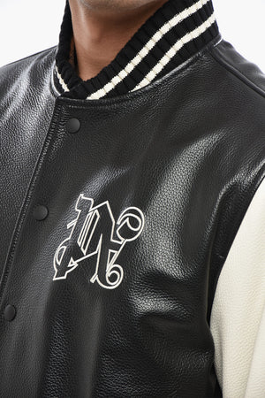 Hammered Leather Two-Tone Varsity Bomber