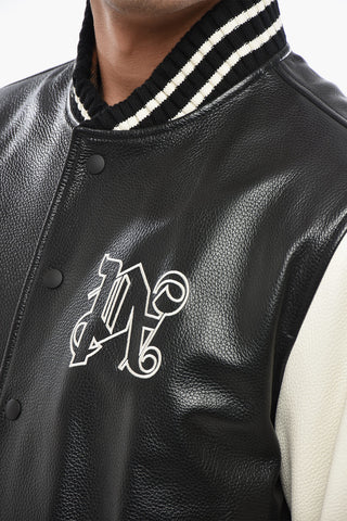 Hammered Leather Two-Tone Varsity Bomber
