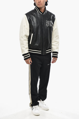 Hammered Leather Two-Tone Varsity Bomber