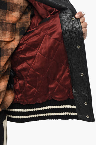 Hammered Leather Two-Tone Varsity Bomber