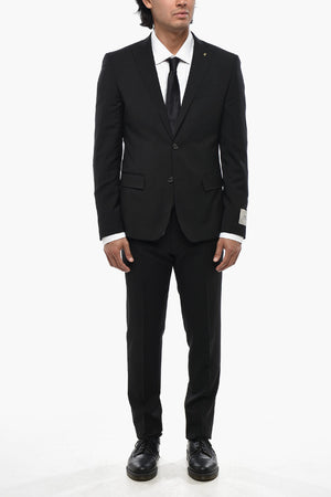 CC COLLECTION Two-Button Virgin Wool Suit with Flap Pockets and Classic Lapel