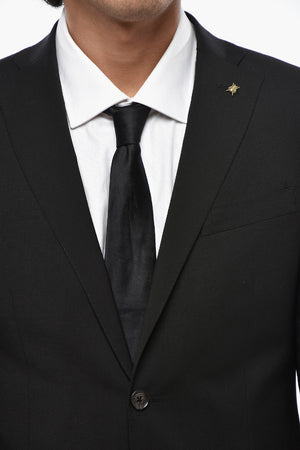 CC COLLECTION Two-Button Virgin Wool Suit with Flap Pockets and Classic Lapel