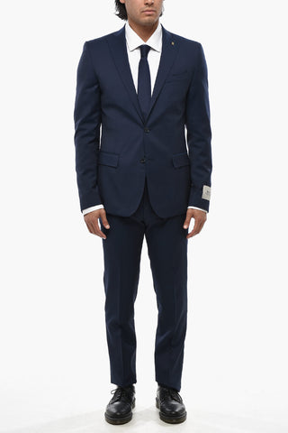 CC COLLECTION Two-Button Virgin Wool Suit with Flap Pockets and Classic Lapel