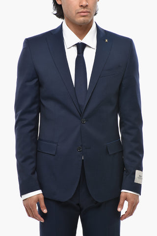 CC COLLECTION Two-Button Virgin Wool Suit with Flap Pockets and Classic Lapel