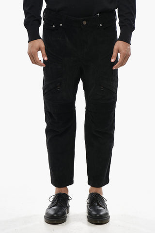 Ribbed Velour Biker Pants with Ankle Zip