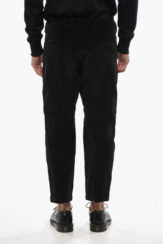 Ribbed Velour Biker Pants with Ankle Zip