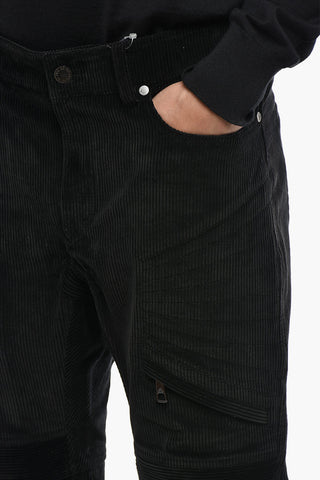 Ribbed Velour Biker Pants with Ankle Zip