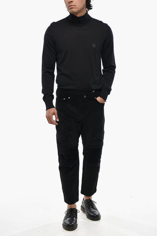 Ribbed Velour Biker Pants with Ankle Zip