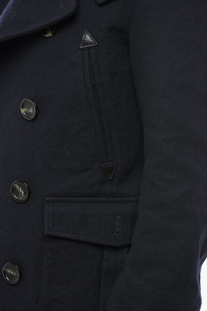 Wool-Blend Double-Breasted Maxi Peacoat with Logo Buttons