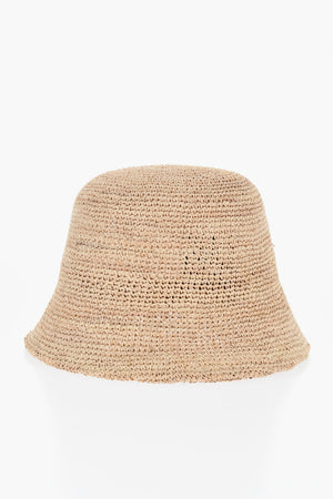 Raffia Bucket Hat with Leather Logo Patch