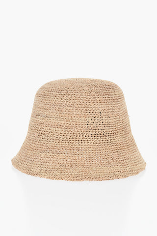 Raffia Bucket Hat with Leather Logo Patch