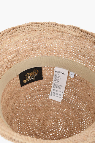 Raffia Bucket Hat with Leather Logo Patch