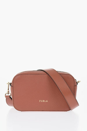 Hammered Leather Crossbody Bag With Zip Closure