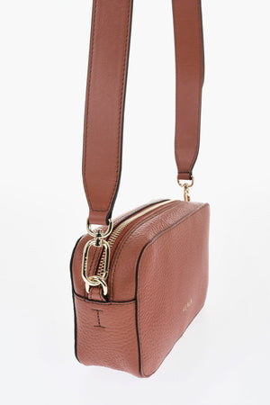 Hammered Leather Crossbody Bag With Zip Closure