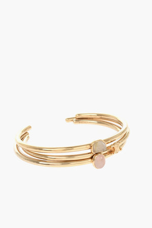 Set of 3 Rigid Bangles With Gold Finish and Stones