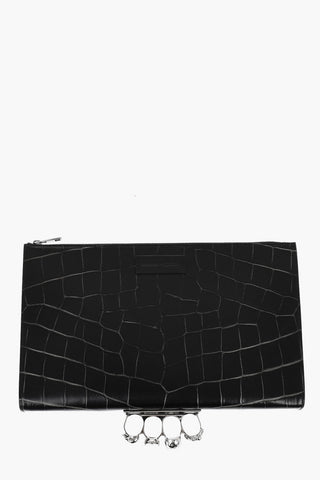 Embossed Crocodile-Effect Leather Envelope Bag