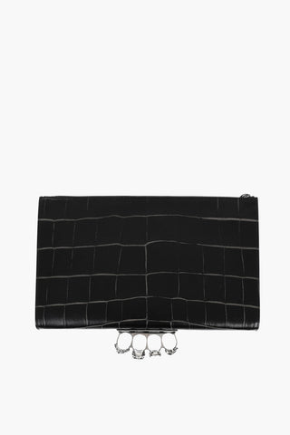 Embossed Crocodile-Effect Leather Envelope Bag