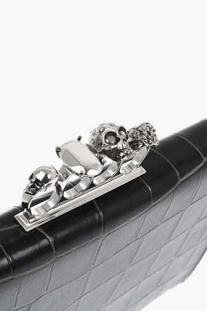 Embossed Crocodile-Effect Leather Envelope Bag