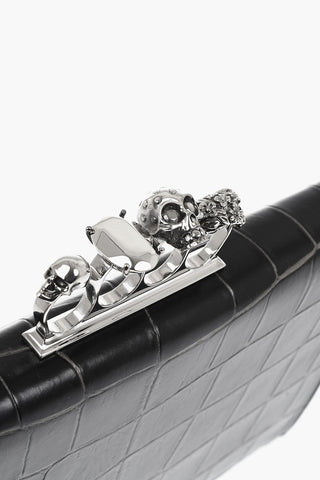Embossed Crocodile-Effect Leather Envelope Bag