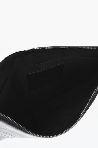 Embossed Crocodile-Effect Leather Envelope Bag