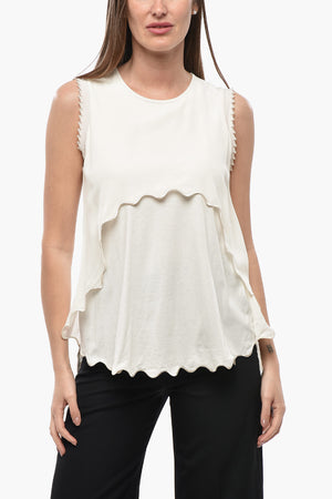 Top Smanicato in Chiffon con Bordi Ricamati
