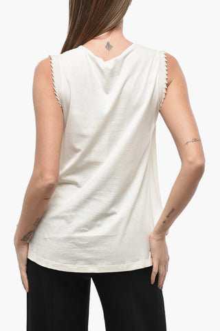 Chiffon Sleeveless Top with Embroidered Edges