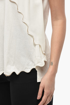 Top Smanicato in Chiffon con Bordi Ricamati