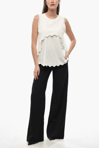 Chiffon Sleeveless Top with Embroidered Edges