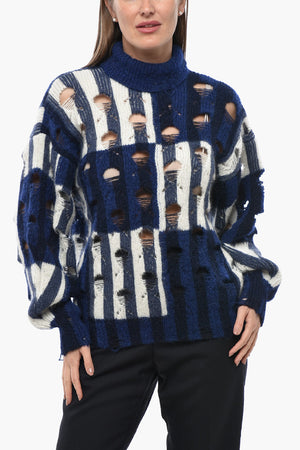 Turtleneck Sweater SHIBORI Distressed Alpaca-Blend