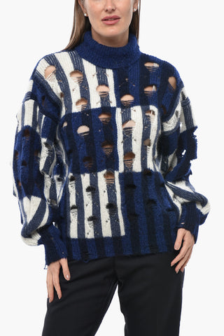 Turtleneck Sweater SHIBORI Distressed Alpaca-Blend