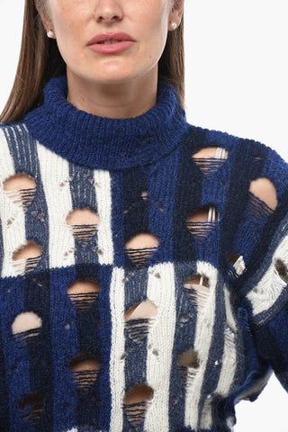 Turtleneck Sweater SHIBORI Distressed Alpaca-Blend