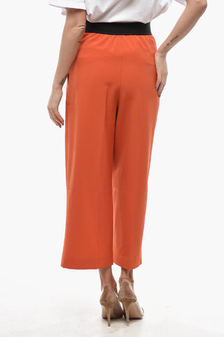 Pantaloni Cropped Fit in Misto Lana Twill con Elastico in Vita