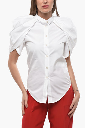 Camicia in Popeline di Cotone con Maniche a Cappa