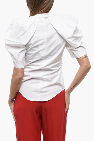 Camicia in Popeline di Cotone con Maniche a Cappa