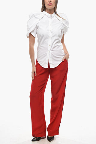 Camicia in Popeline di Cotone con Maniche a Cappa