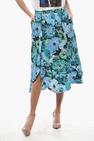 Midi Flared Silk Skirt with Floral Pattern