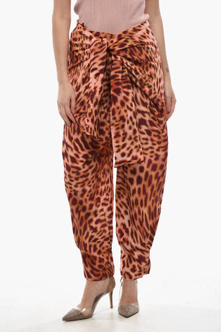 Silk Chiffon Animal-Print Pants with Front Knot