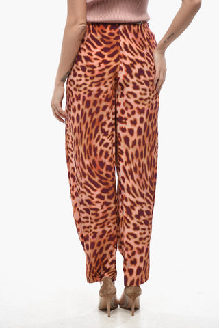 Silk Chiffon Animal-Print Pants with Front Knot