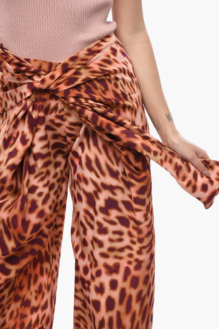 Pantaloni in Chiffon di Seta Animalier con Nodo Frontale