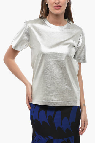 Lamé-Coated Cotton Crewneck T-Shirt