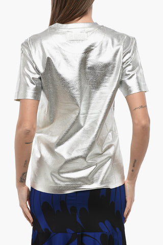 Lamé-Coated Cotton Crewneck T-Shirt