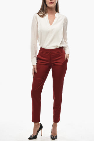 Pantaloni a Vita Bassa in Lana con Chiusura Nascosta