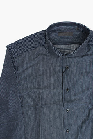 Camicia in Jersey di Cotone a Righe Hairline con Collo Francese