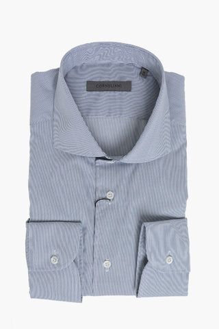 Hairline-Striped Shirt with French Collar