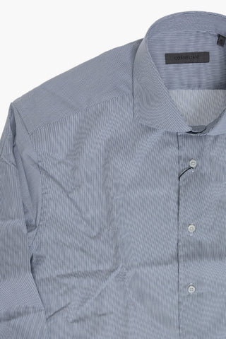 Hairline-Striped Shirt with French Collar