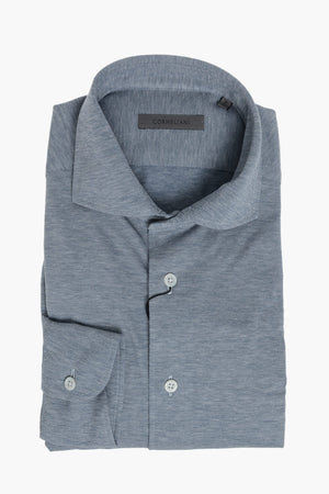 Camicia in Cotone e Cashmere a Tinta Unita con Collo Francese