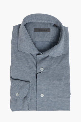 Camicia in Cotone e Cashmere a Tinta Unita con Collo Francese