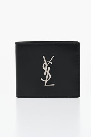 Portafogli Bifold in Pelle con Logo Metallico