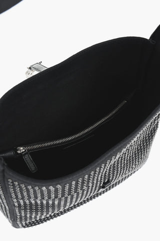 Borsa a Spalla in Tessuto con Strass All-Over